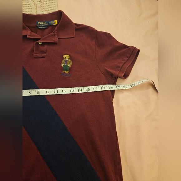 Ralph Lauren Polo Shirt with Navy Stripe Bear Logo Size M - Picture 2 of 5